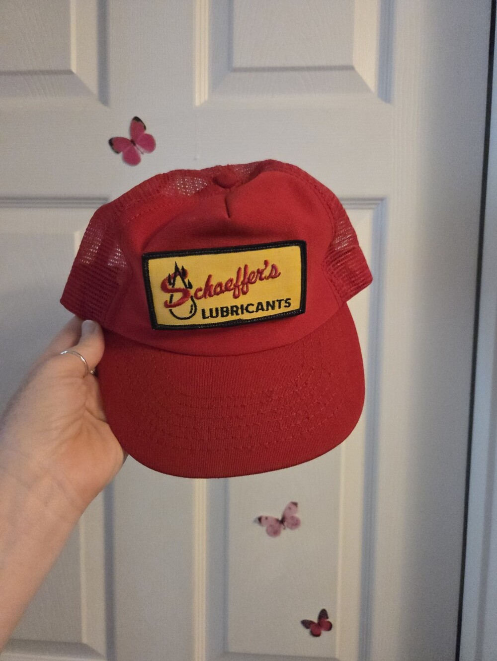 Vintage Schaeffer's Lubricants Red Trucker Hat Cap Vintage Machinist USA made